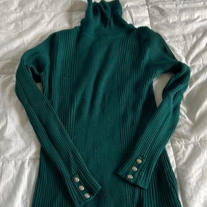 Emerald green turtleneck, Style & Co., button detailed sleeve